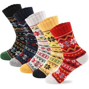 New 5 Pairs Wool Socks for Women - Cute Fuzzy Warm Colorful Crew Socks